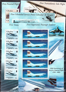 Гибралтар 2003, 100 лет Развития Авиации, 5 листов по 5 марок